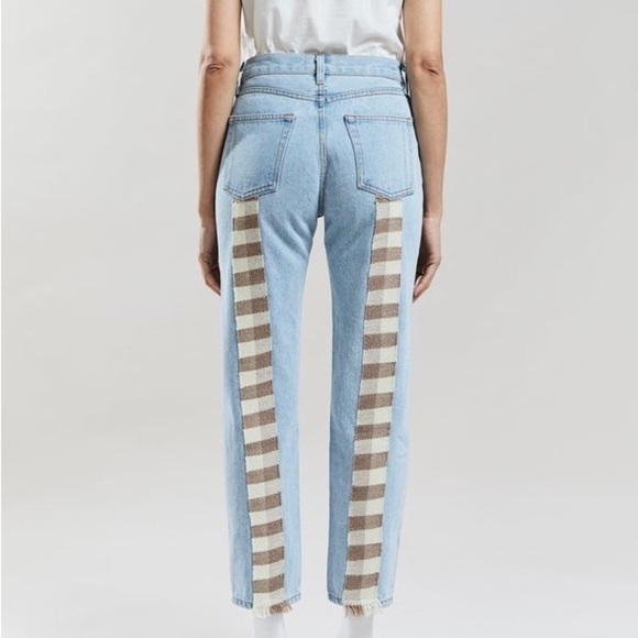 Still Here New York Wool Gingham Tate Denim Straight Mom Jeans Vintage Blue 24 - Picture 14 of 14